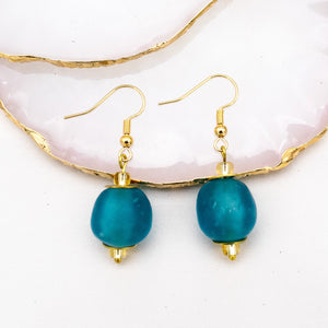 Recycled Glass Swing earring - Azure Blue (Silver or Gold)