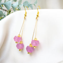 Load image into Gallery viewer, Recycled Glass Double drop earring - Pink Tourmaline
