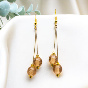 Recycled Glass Double drop earring - Rose Garnet