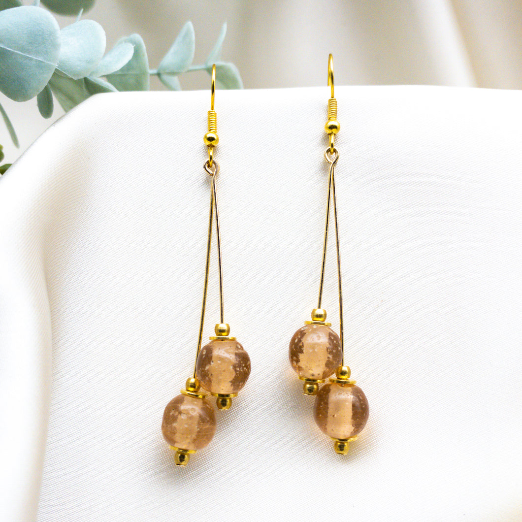 Recycled Glass Double drop earring - Rose Garnet