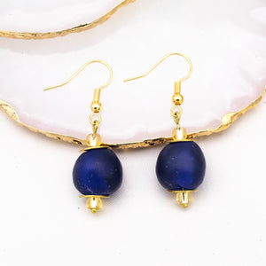 Recycled Glass Swing earring - Navy (Silver or Gold)