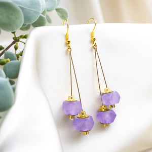 Recycled Glass Double drop earring - Amethyst