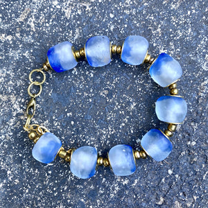 (Wholesale) Sky Blue Recycled Glass Bracelet