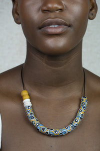 (Wholesale) Hand painted adjustable necklace - Blue & Yellow