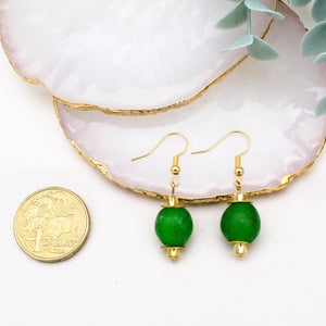 Recycled Glass Swing earring - Fern Green (Silver or Gold)