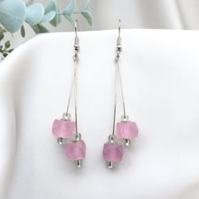 Load image into Gallery viewer, Recycled Glass Double drop earring - Soft Ruby
