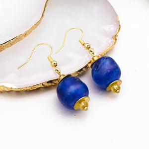 Recycled Glass Swing earring - Cobalt Swirl (Silver or Gold)