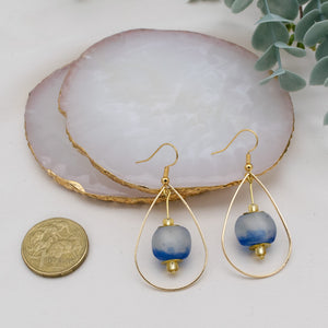 Recycled Glass Teardrop earring - Sky Blue (Silver or Gold)