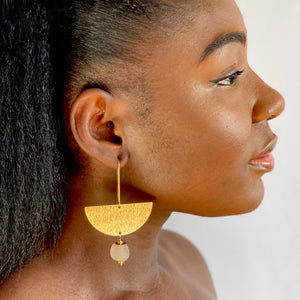 Recycled Glass New Moon earring - Blush Pink
