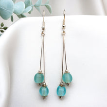 Load image into Gallery viewer, Recycled Glass Double drop earring - Aquamarine
