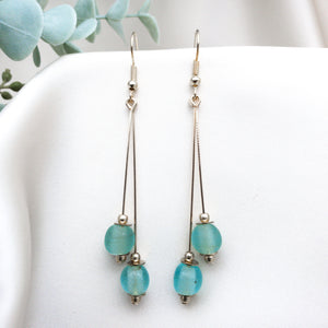 Recycled Glass Double drop earring - Aquamarine