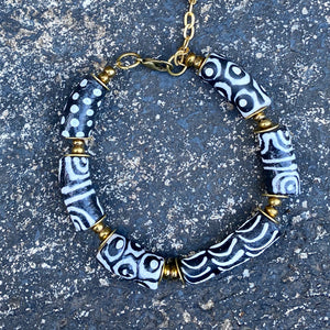 Recycled Glass Black & White Hand Painted Bracelet