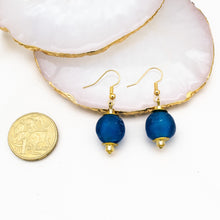 Load image into Gallery viewer, Recycled Glass Swing earring - Cobalt (Silver or Gold)
