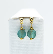 Load image into Gallery viewer, Recycled Glass Aquamarine Zodiac Birthstone Earrings (March) (Silver or Gold)
