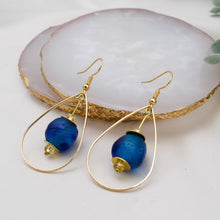 Load image into Gallery viewer, Recycled Glass Teardrop earring - Cobalt swirl
