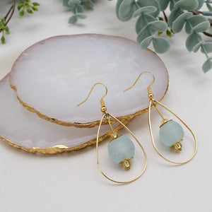 Recycled Glass Teardrop earring - Ice Blue (Silver or Gold)