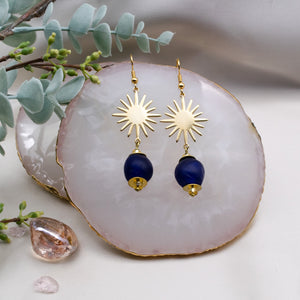 Recycled Glass Radiant earring - Navy