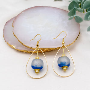 Recycled Glass Teardrop earring - Sky Blue (Silver or Gold)