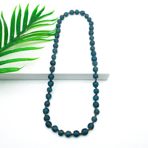 Recycled Glass Long single strand necklace - Teal