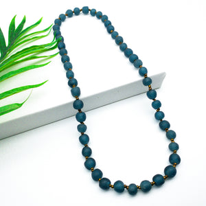 Recycled Glass Long single strand necklace - Teal
