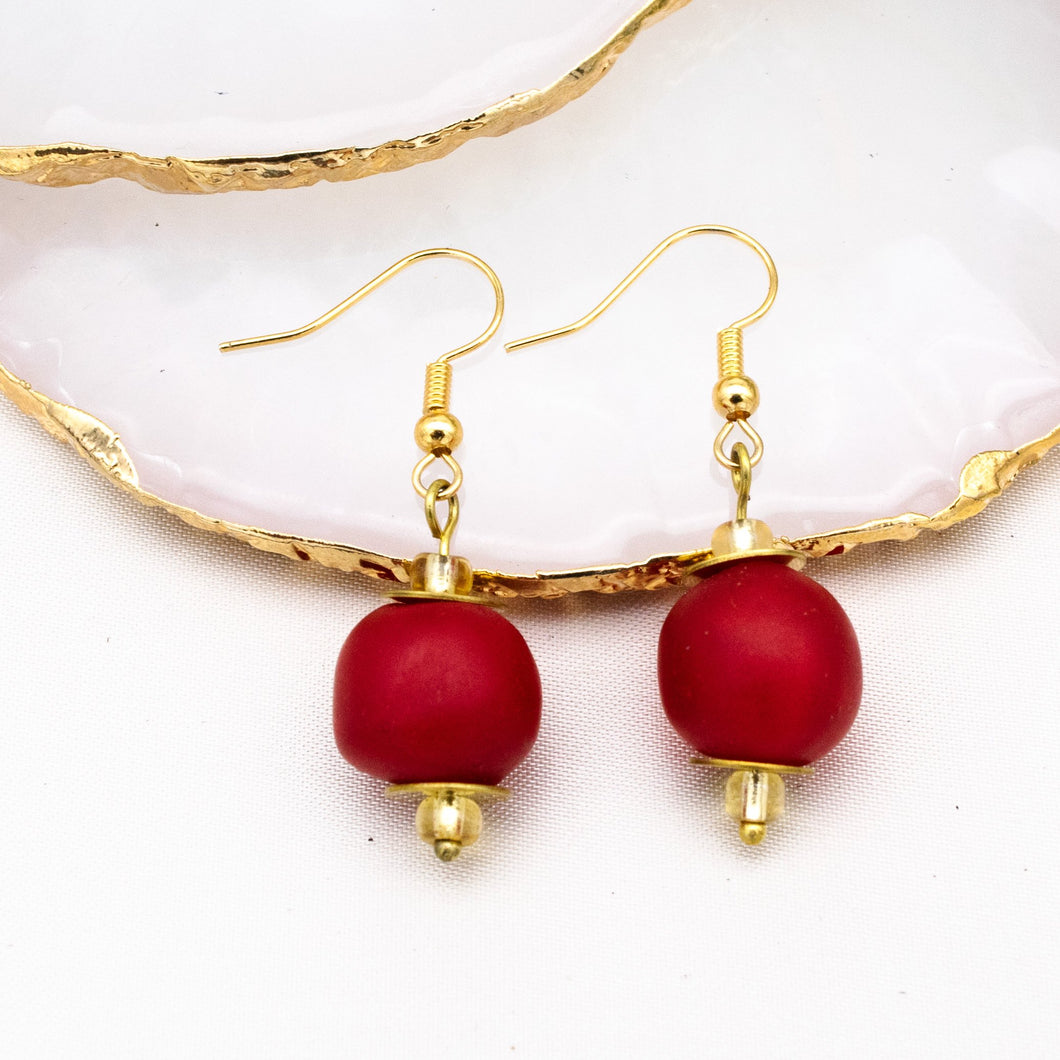 Recycled Glass Swing earring - Red (Silver or Gold)