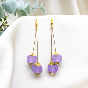 Recycled Glass Double drop earring - Amethyst