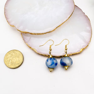 Recycled Glass Swing earring - Sky Blue Swirl (Silver or Gold)