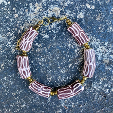 Load image into Gallery viewer, Recycled Glass Pink &amp; Mauve Hand Painted Bracelet
