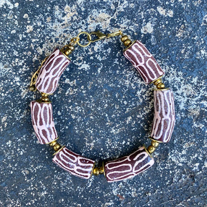 Recycled Glass Pink & Mauve Hand Painted Bracelet