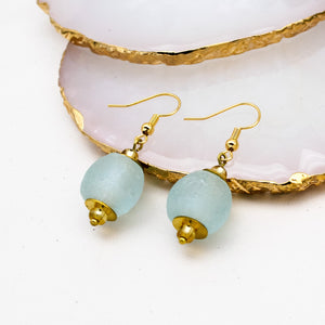Recycled Glass Swing earring - Ice Blue (Silver or Gold)