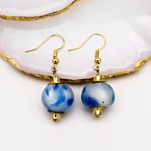 Recycled Glass Swing earring - Sky Blue Swirl