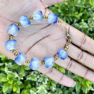 (Wholesale) Sky Blue Recycled Glass Bracelet