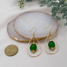 Load image into Gallery viewer, Recycled Glass Teardrop earring - Fern Green (Silver or Gold)
