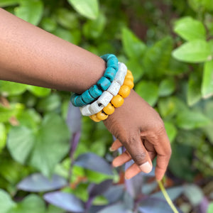 Recycled Glass Triple stack bracelets - Green, White & Yellow
