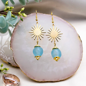 Recycled Glass Radiant earring - Cyan
