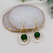 Load image into Gallery viewer, Recycled Glass Teardrop earring - Forest Green
