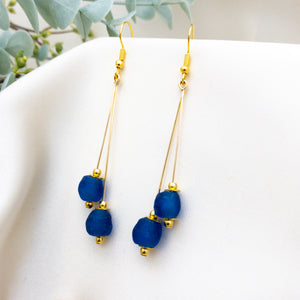 Recycled Glass Double drop earring - Sapphire