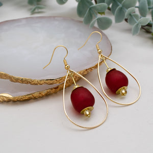 Recycled Glass Teardrop earring - Red