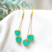 Load image into Gallery viewer, Recycled Glass Double drop earring - Green Garnet
