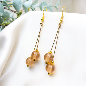 Recycled Glass Double drop earring - Rose Garnet