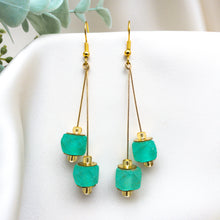 Load image into Gallery viewer, Recycled Glass Double drop earring - Green Garnet
