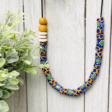 Load image into Gallery viewer, Recycled Glass Hand painted adjustable necklace - Blue &amp; Orange

