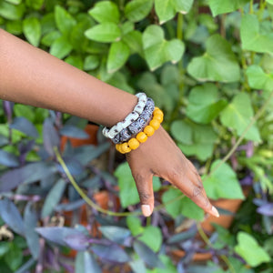 Recycled Glass Hand painted triple stack bracelets - Black & White