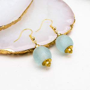 Recycled Glass Swing earring - Ice Blue (Silver or Gold)