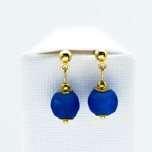Recycled Glass Sapphire Zodiac Birthstone Earrings (September) (Silver or Gold)