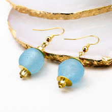 Load image into Gallery viewer, Recycled Glass Swing earring - Cyan Blue (Silver or Gold)
