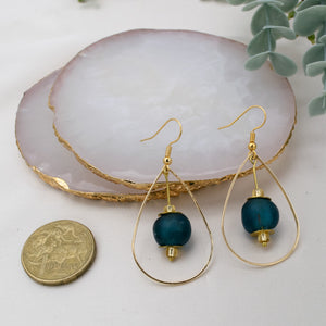 Recycled Glass Teardrop earring - Teal