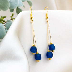 Recycled Glass Double drop earring - Sapphire