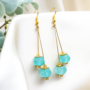 Recycled Glass Double drop earring - Turquoise