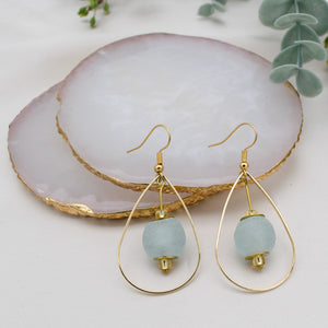 Recycled Glass Teardrop earring - Ice Blue